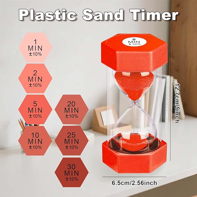 10 Minute Hourglass Sand Timer, Unbreakable Red Hourglass Sand Watch 10 Min, Reloj De Arena 10 Minutos, Colorful Plastic Hour Glass Sandglass for Classroom Games (Red)