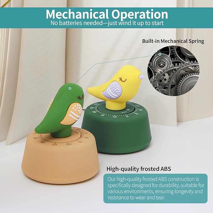 Mechanical Kitchen Timer, Cute Timer for Kids, Wind Up 60 Minutes Manual Countdown for Classroom, Home, Study and Cooking