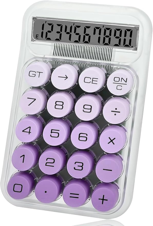 Cute Calculator, Mechanical Switch Calculator, Calculators Desktop | 10 Digits, Desk Calculators with Big Buttons and LCD Display, Battery Power, Ideal for School Home Office Basic (Purple)
