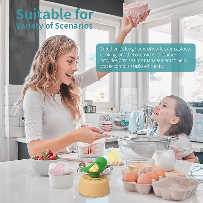 Mechanical Kitchen Timer, Cute Wind Up 60-Minute Manual Countdown for Kids, Classroom, Home, Study and Cooking