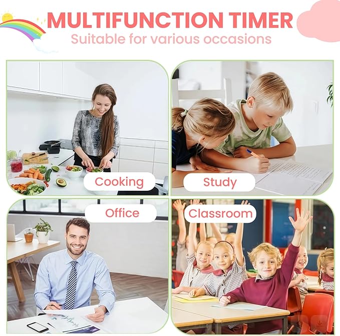 Cartoon Mechanical Kitchen Timer, 60 Minutes Countdown Timer, Mechanical Visual Timer for Kids - No Batteries Required, Kitchen Timer for Cooking, Home, Study and Classroom (Pink-B)