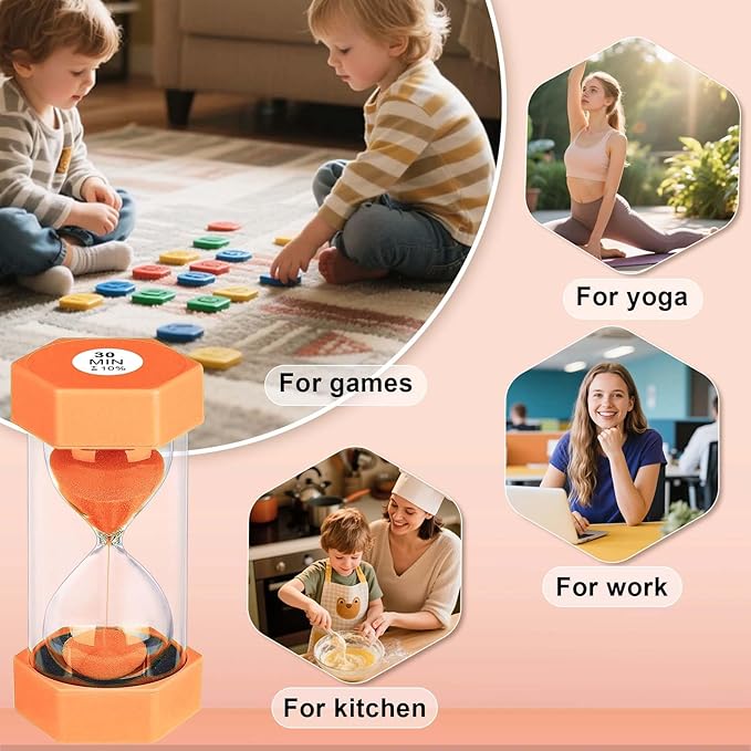 Hourglass 60 Minute Sand Timer, Plastic Orange Sand Clock 60 Min, Colorful Hour Glass Sandglass for Classroom Gmaes Decor (Orange)