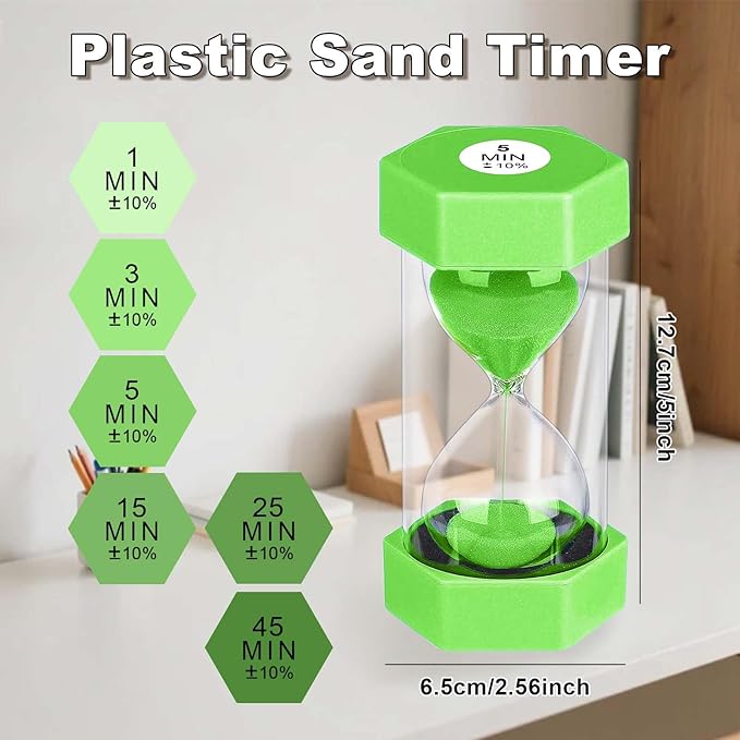 Sand Timer 15 Minute Hourglass, Unbreakabl Sand Clock 15 Min, Reloj De Arena 15 Minutos, Plastic Green Hour Glass Sandglass for Classroom Game Kitchen (Green)