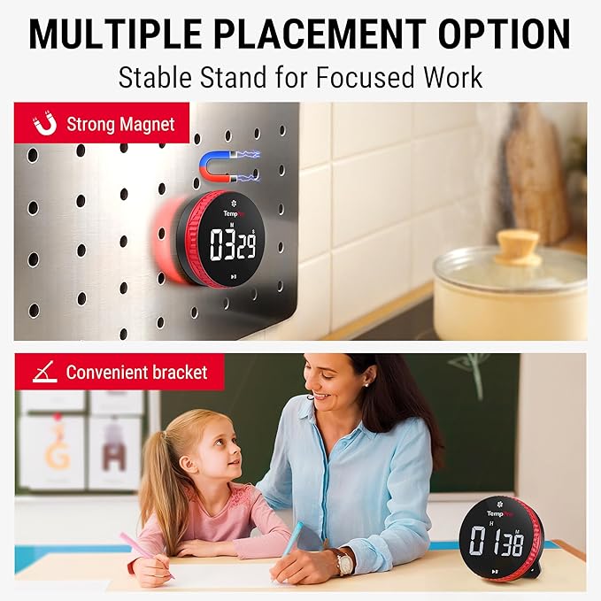TempPro 99-Hour Digital Kitchen Timer with Strong Magnetic & Stable Stand, Classroom Timers with 3-Volume-Level, Stopwatch with Large LED Display, Digital Timers for Classroom(Previously ThermoPro)