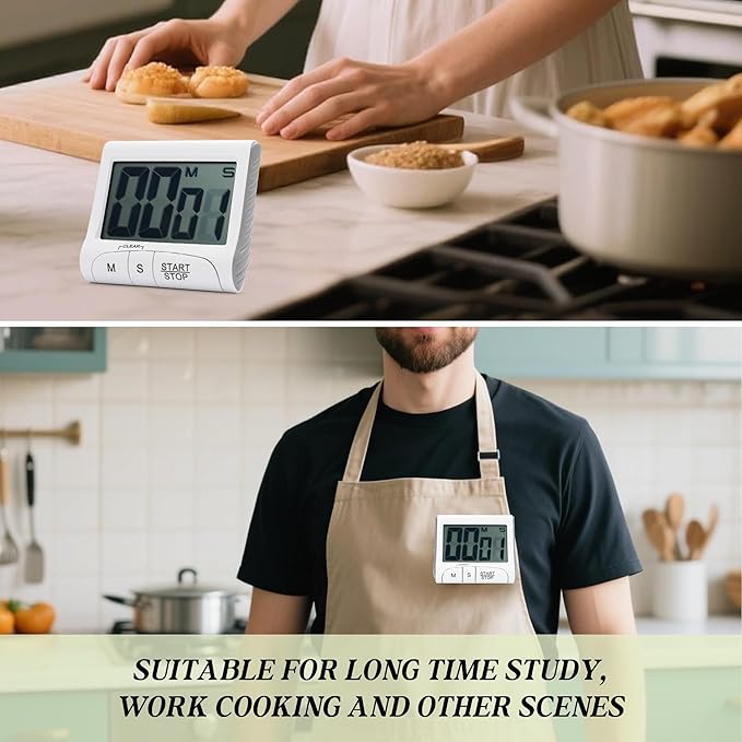 Large LCD Display Kitchen Timer -Magnetic Digital Timers,Loud Alarm,Memory and Fast Forward Function,Cooking Timers for Kitchen,Gym, Meeting, Classroom,Study,Work,Outdoor Activities(White)