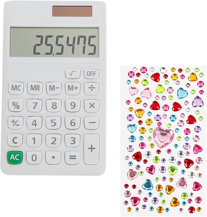 Basic Mini 4 Function Calculator,White Calculator Small for Middle School,Back to School First Day of School Supplies,Desk Calculator with Stickers,Solar Pocket Calculators for Students