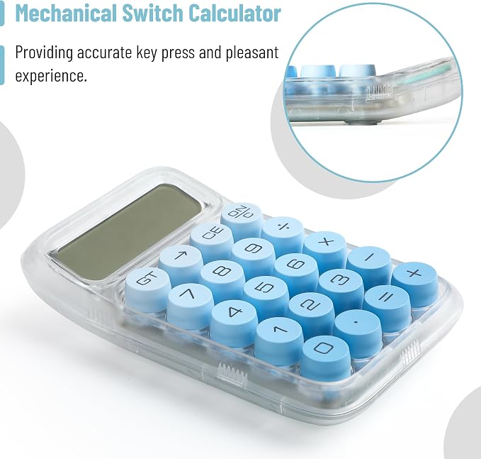 Mr. Pen- Mechanical Switch Calculator, 10 Digits, Blue Calculator | Transparent Body, Large LCD Display, Big Buttons