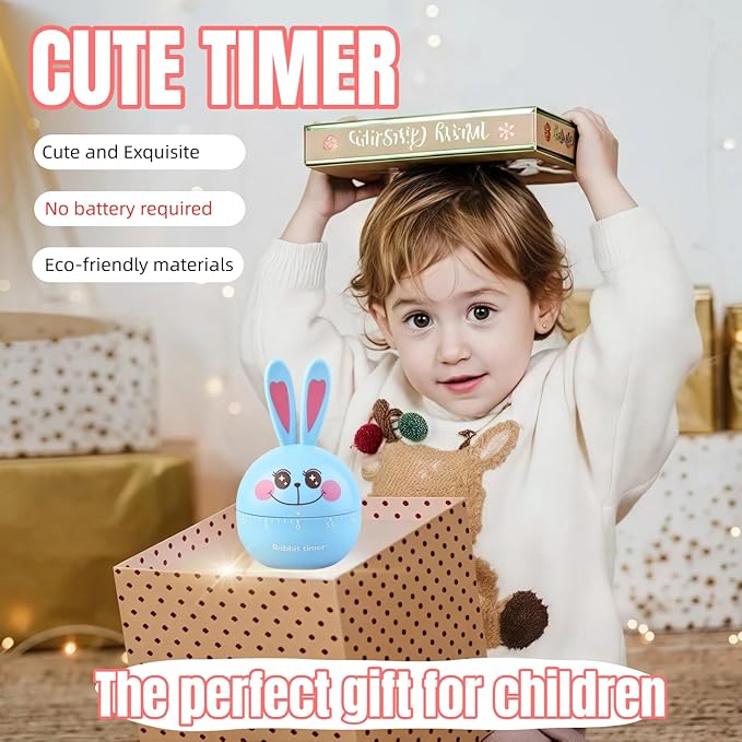 Cartoon Mechanical Kitchen Timer, 60 Minutes Countdown Timer, Mechanical Visual Timer for Kids - No Batteries Required, Kitchen Timer for Cooking, Home, Study and Classroom (Blue-D)