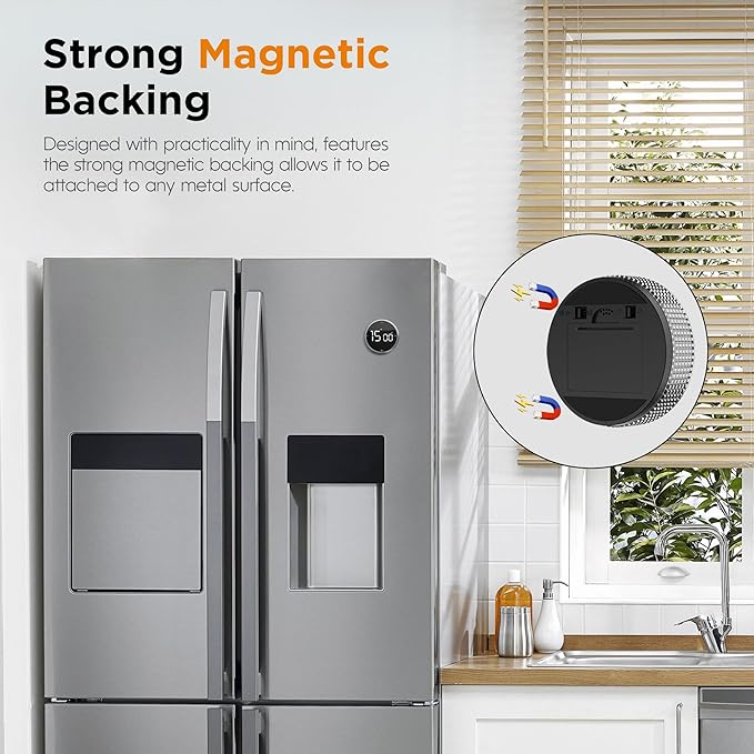 Upgrade Digital Kitchen Timer - Magnetic Countdown Countup Visual Pomodoro Timer with Large LED Display, 3-Preset Times (5, 15, 25), 3 Volume Levels, Ideal for Cooking, Baking and Fitness (2, Silver)