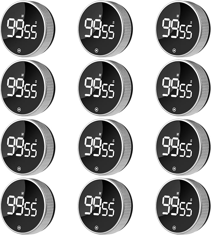 12 Pack Digital Kitchen Timer - Magnetic Kitchen Timer Visual timers Large LED Display Countup Timer 3 Volumes, 2 Brightness LevelsExtensively Use in Break Time, Cooking,Gym, Meeting, Classroom（Black）