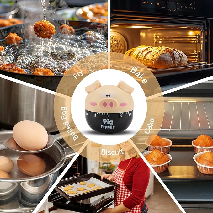 Cute Kitchen Timer, Piggy Wind up Timer Cooking Manual Kitchen Funny Mechanical Rotating Alarm for Kitchen Cooking Baking(Khaki)
