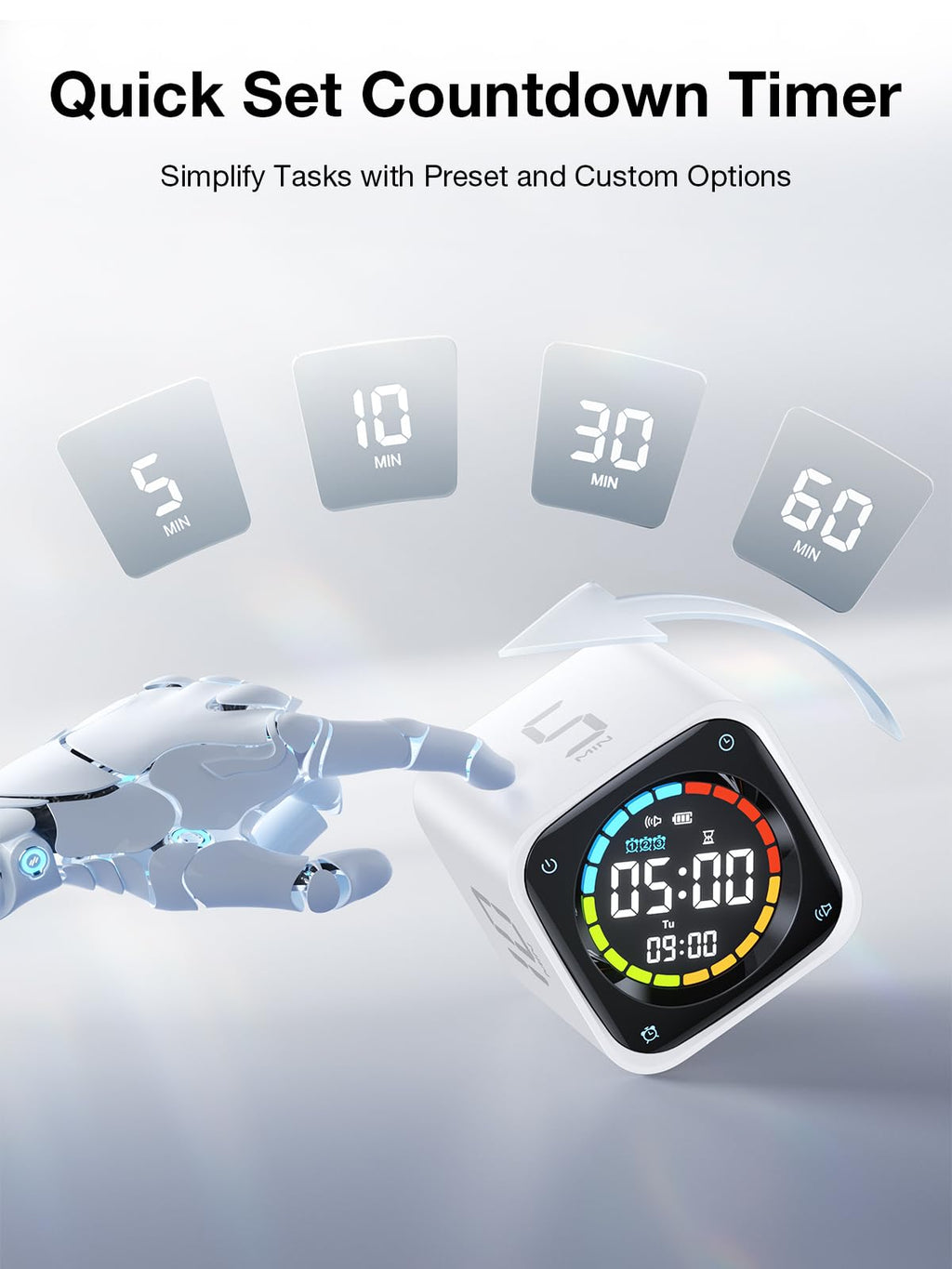 Pomodoro Timer Cube – Smart Focus Timer with Presets, Custom Countdown & Silent Vibration Alerts for Productivity