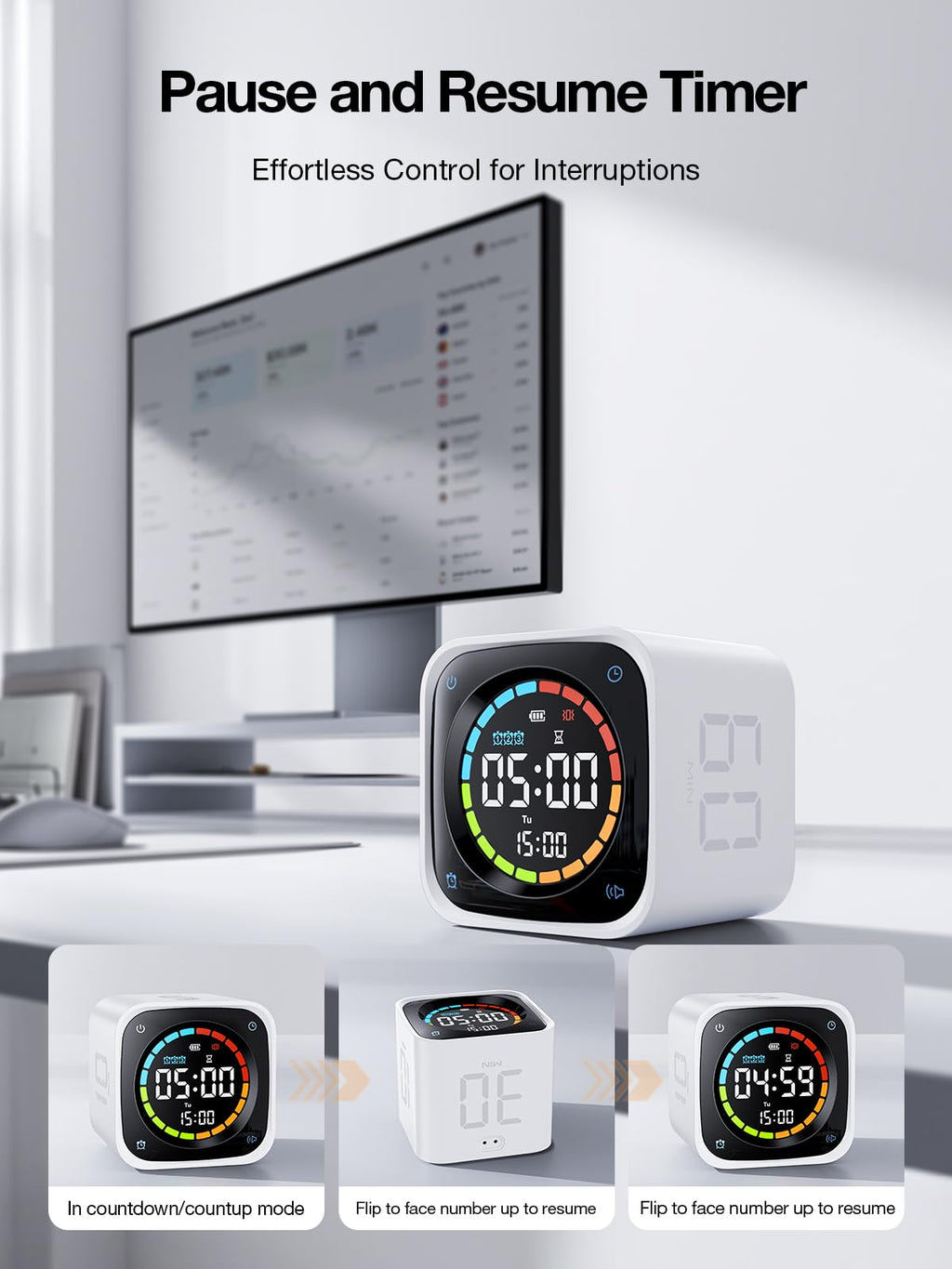 Pomodoro Timer Cube – Smart Focus Timer with Presets, Custom Countdown & Silent Vibration Alerts for Productivity
