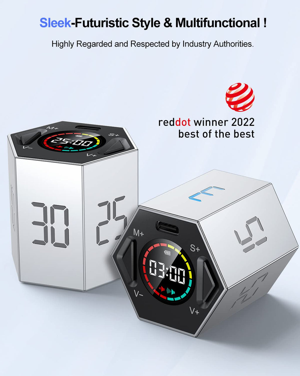 PIHEN Ticktime Pomodoro Timer – Portable Cube with 3/5/10/15/25/30 Min Presets, Custom Countdown, USB-C Rechargeable