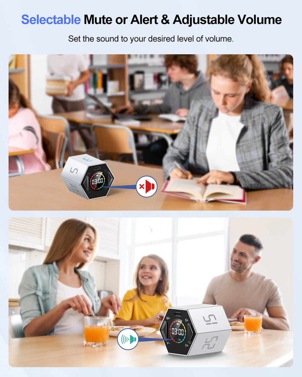 PIHEN Ticktime Pomodoro Timer – Portable Cube with 3/5/10/15/25/30 Min Presets, Custom Countdown, USB-C Rechargeable