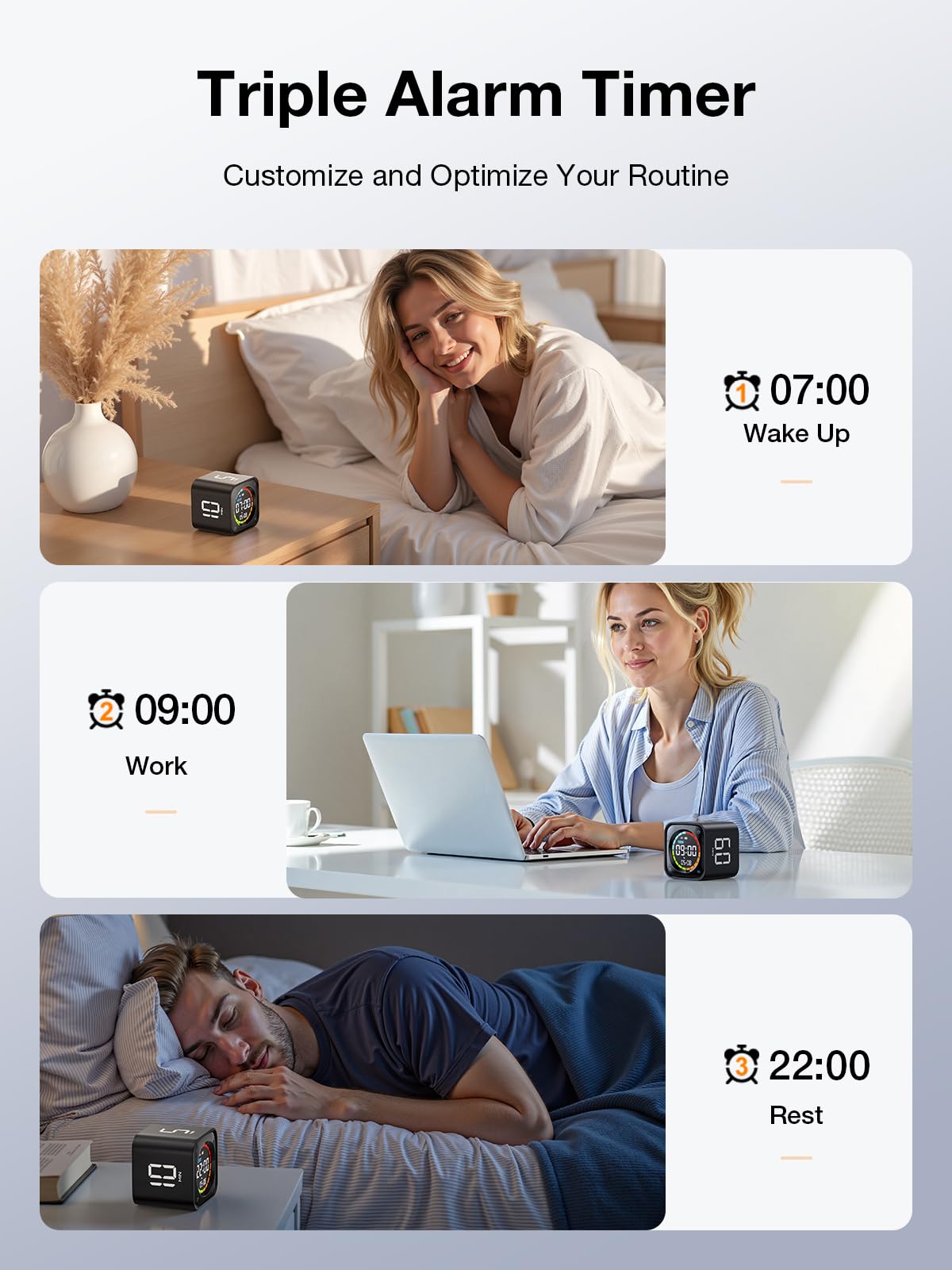 Ticktime TK3 Pomodoro Timer Cube | 25/5 Presets, Custom Countdown, 3 Alarms, Silent/Vibrate Alerts